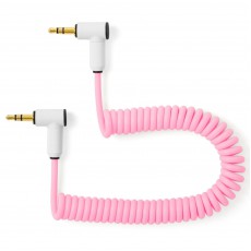 myVolts Candycords audio cable 3.5mm angled jack to 3.5mm angled jack, curly 20cm to 30cm, Marshmallow Pink